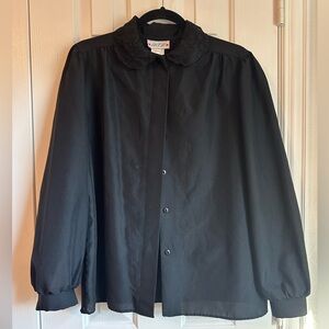 Vintage Black Long Sleeve Lace Collar Peasant Blouse Size M